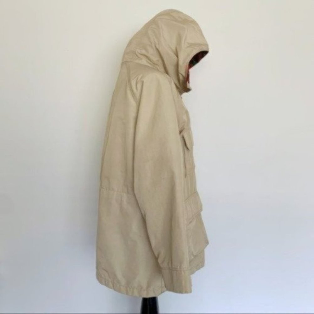 Vintage 80s Woolrich Tan Plaid Flannel Lined Hooded Anorak Utility Jacket Medium - Picture 4 of 16